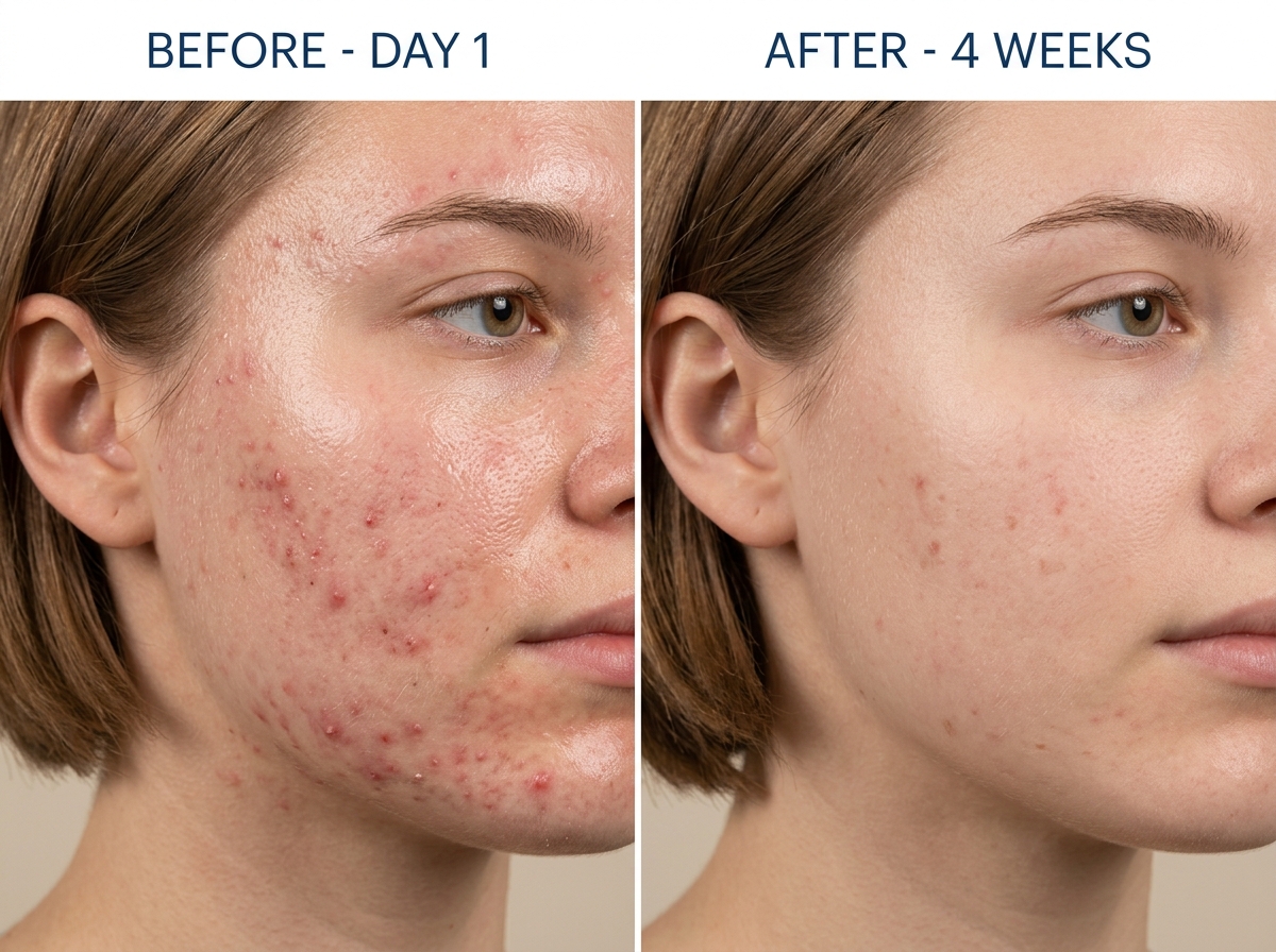 4-Week Active Acne Clearance & Erythema Calming - Before and After clinical comparison